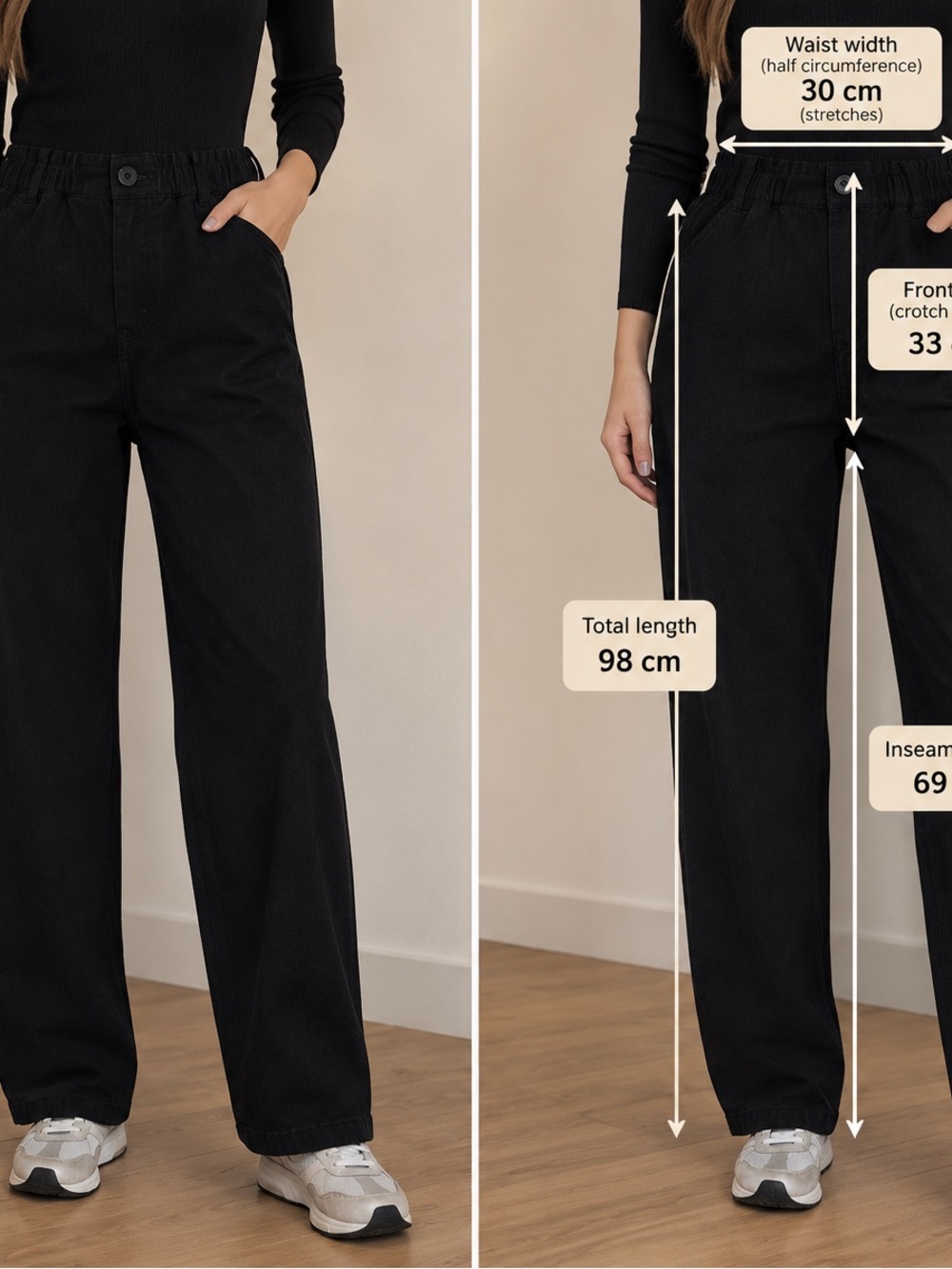 High-Waist Wide Leg Women Jeans - Black